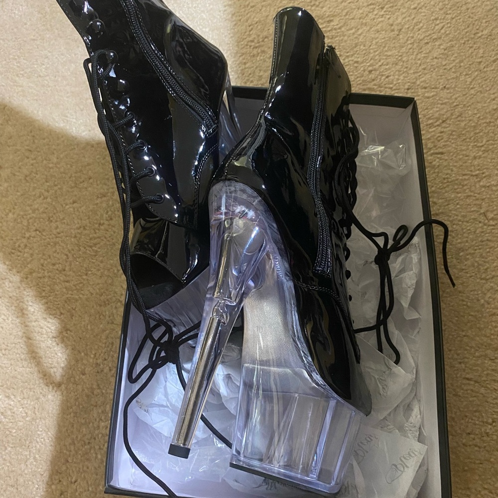 Adore Black Ankle Boots with Glossy Finish - Picture 3 of 8